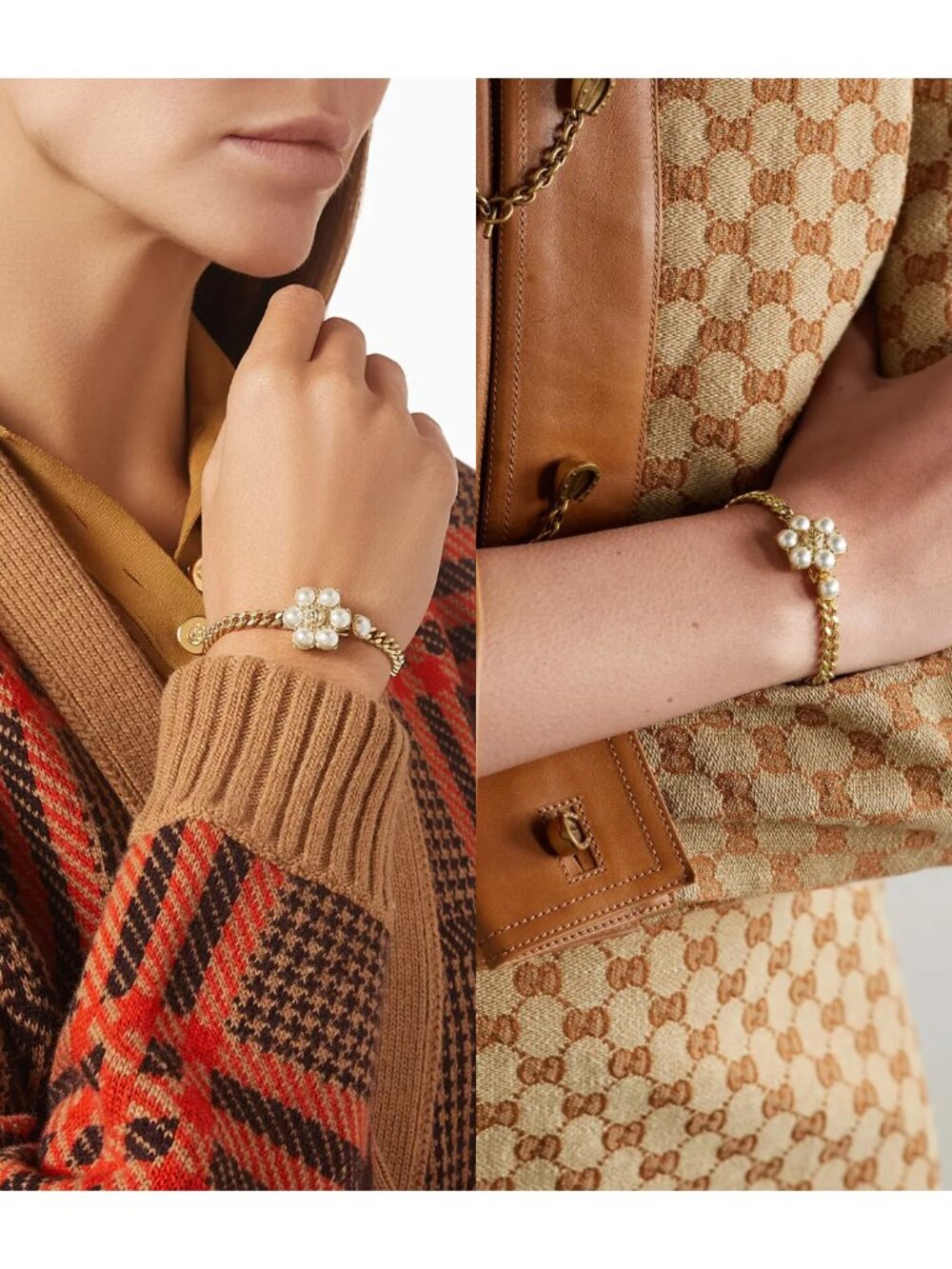 GUCCI BRACELET INTERLOCKING GG LOGO FAUX PEARL GOLD TONE CHAIN sz S SMALL - Picture 3 of 17